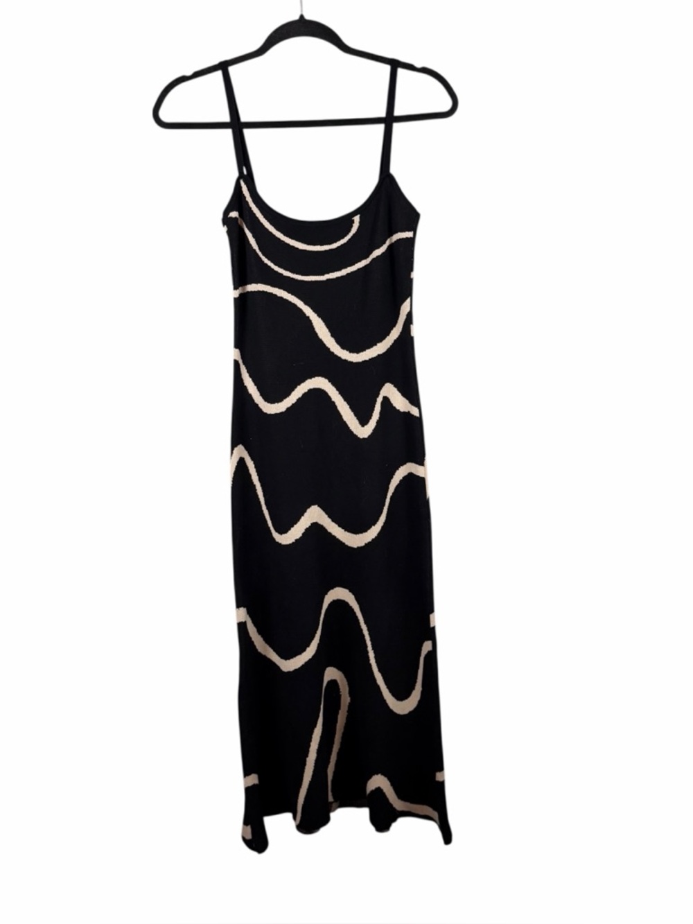 Commense Black & Cream Abstract Wave Knit Midi Dress Size M